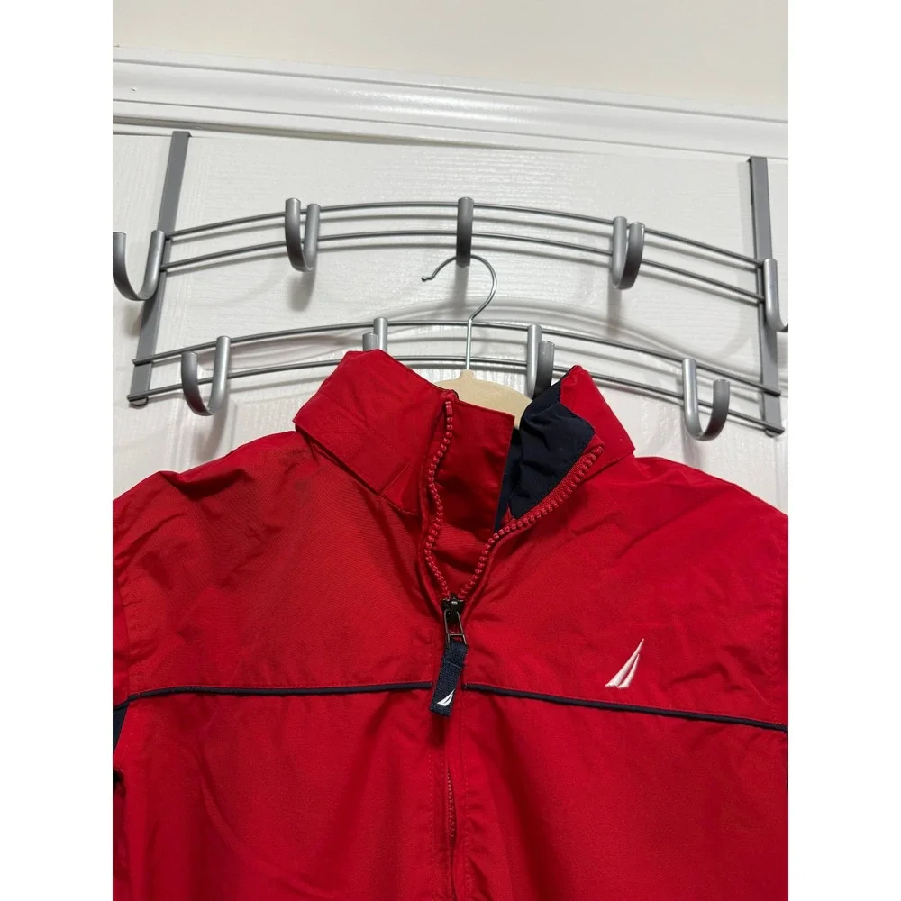 Kids Nautica Red‎ Navy Blue Windbreaker Jacket Size M 10 12 Zip Up Logo